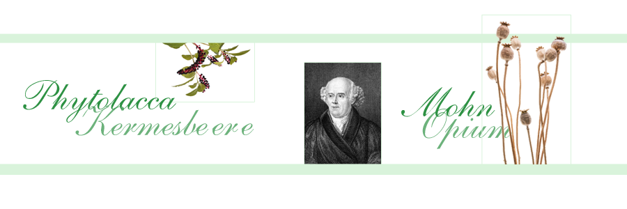 Freigestellte Fotos von Phytolacca, Mohn und Christian Friedrich Samuel Hahnemann auf weißen Hintergrund